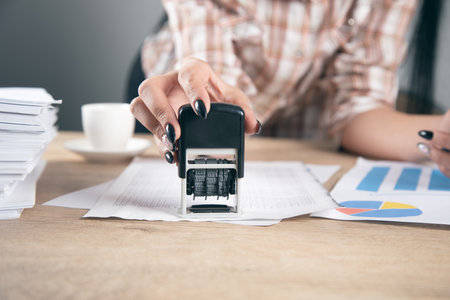 Record Or Permit Document Paper Stamper In Officeの写真素材