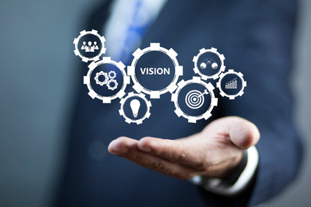 business man holding vision on virtual screensの写真素材