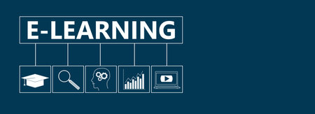 E-learning concept text on blue backgroundの写真素材