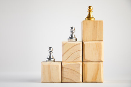 Chess on winners podium, Business leader conceptの写真素材