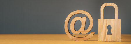 wooden lock with mail sign on wooden backgroundの写真素材