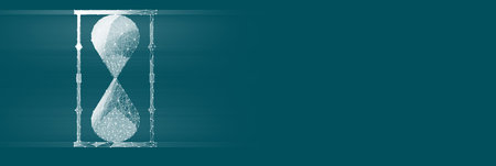 Hourglass time icon on blue background.