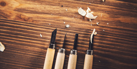 Collection of vintage carpentry tools on workbench