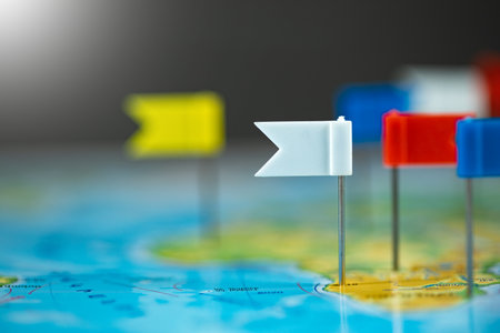 color flags on the globe map background