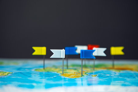 color flags on the globe map background