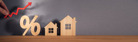 House Mortgage Loan Interest Rate Percentage up symbolsの写真素材