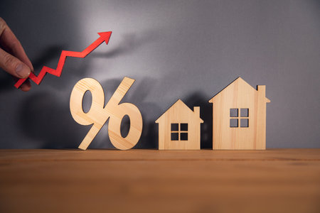 House Mortgage Loan Interest Rate Percentage up symbolsの写真素材
