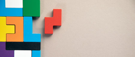 different colorful shapes wooden blocks. Geometric shapes in different colors.