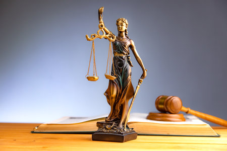Judge hammer, lady justice and books. Law conceptの写真素材