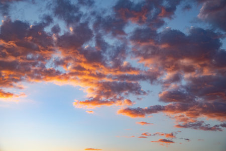 Colorful cloudy sky at sunset. Sky texture, abstract nature backgroundの写真素材