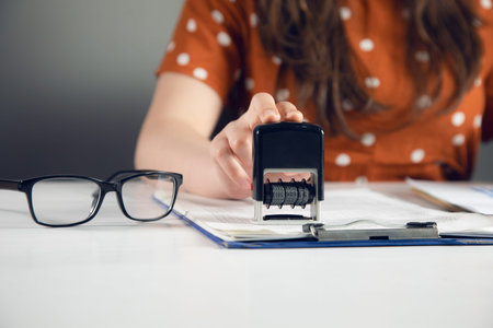 Approved Paper Document Stamp. Permit Rubber Stamperの写真素材