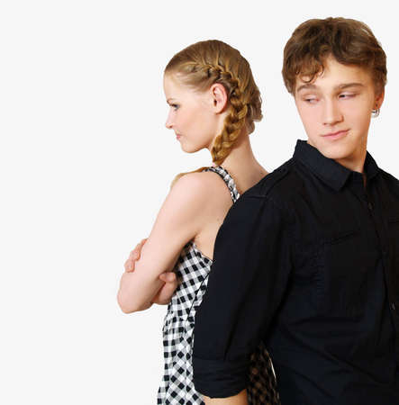 Portrait of a young people. Young couple in problems. Shot in studio.   の写真素材