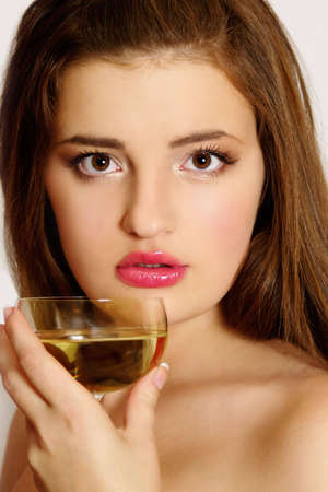 Portrait of beautiful  women with glass wineの写真素材