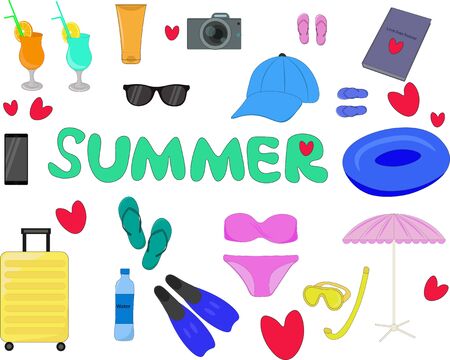 summer set, necessary things to relax holidayのイラスト素材