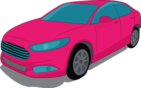 Pink car on a white background. Fuchsia machine for womanのイラスト素材