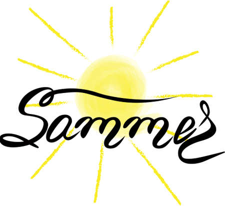 Handwritten lettering Summer in black letters on a white background.のイラスト素材