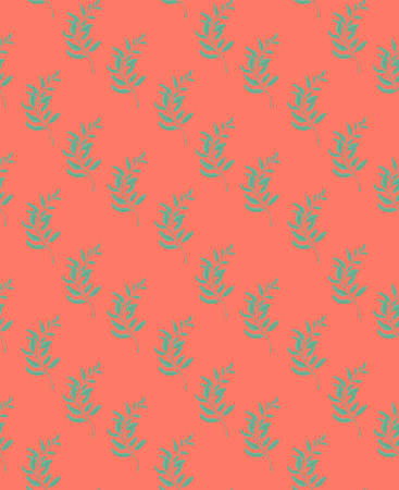 Seamless repeating pattern of green leaves on a pink background. Template for interior design, Wallpaper, fabric, sofa, curtains, walls.のイラスト素材
