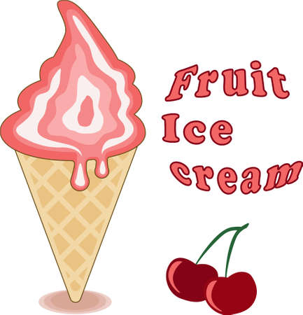 Cone. Vector pink ice cream with lettering.のイラスト素材