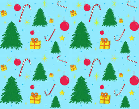Vector seamless winter pattern on a blue background.のイラスト素材