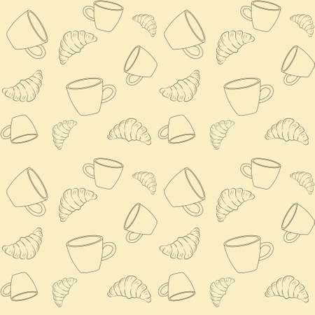 Seamless background with coffee and croissants. Vectorのイラスト素材
