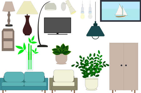 A set of items for the interior. Vector set of separate items.のイラスト素材
