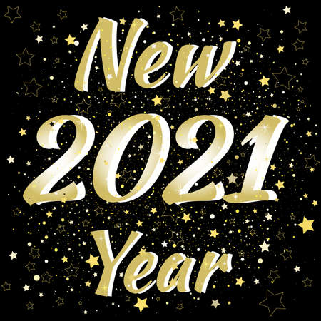 2021 happy new year vector. The inscription in gold on a black background.