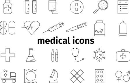Simple shape medical icons. Resizable black elements. Vector set on a medical theme.のイラスト素材