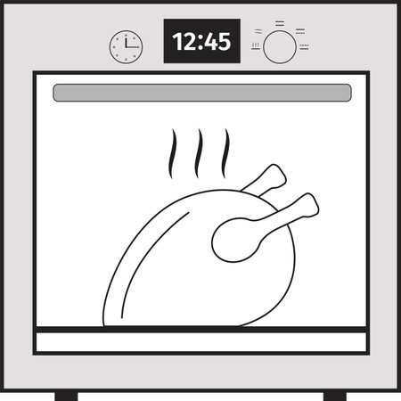 Oven icon. Vector oven on a white background.Oven with chicken.のイラスト素材