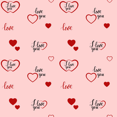 Seamless repeating pattern for valentine s day. Hearts and letters I love you.のイラスト素材