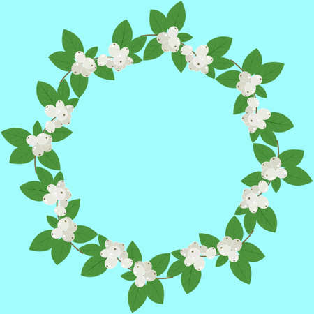 Vector round frame with colorful snowy berries and leaves. Template with place for text. Bright floral pattern.のイラスト素材