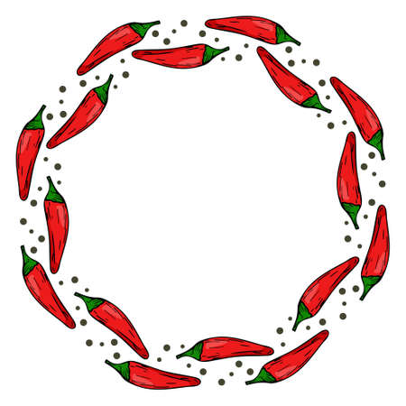 Circular frame with chili peppers.のイラスト素材