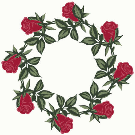 Circular frame with red roses. Red garden flowers, round rim.Vector.のイラスト素材