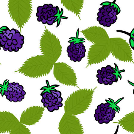 Seamless repeating pattern with blackberries. Berries and leaves, solid pattern. Vector. Forest...
