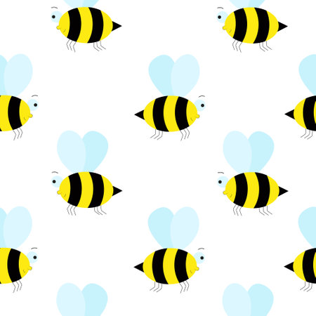 Seamless background with cute bees. Bumblebee, repeating continuous pattern. Vector pattern for design.のイラスト素材