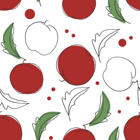 Seamless pattern with apples. Vector. Apples in line art style. Simple hand drawn fruits. Repeating...