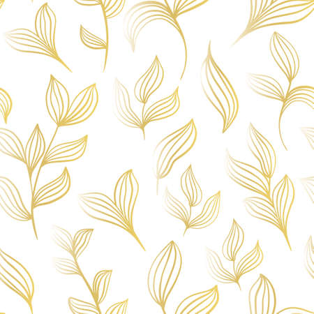 Botanical background with gold leaves on a white background. Vector illustration, seamless pattern with graceful sheets. Rich beautiful template for packaging and wallpaper.のイラスト素材