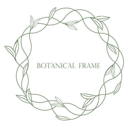 Round botanical foliage frame vector illustration. Graceful braided wreath with leaves. Bezel for invitation or postcard decoration.のイラスト素材