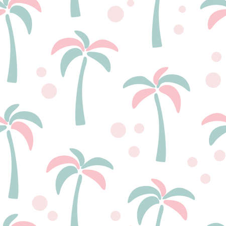 Seamless pattern with unusual colored palms vector illustration. Cute pastel background with exotic tropical trees. Template for wallpaper, textile, packaging and design.のイラスト素材