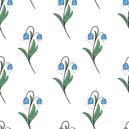 Seamless pattern with blue flowers bells vector illustration. Cute floral background. Template for wallpaper, packaging, fabric and paper.のイラスト素材
