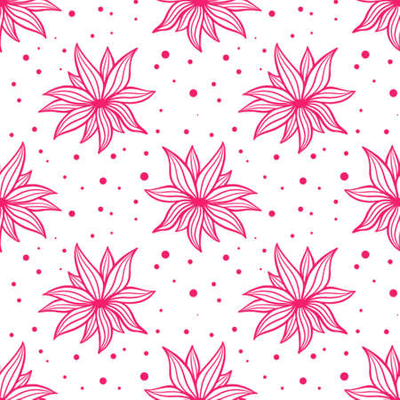 Crimson flowers seamless pattern, vector illustration. Background with bright flowers with blossoming petals. Template for wallpaper, fabric, packaging and design.のイラスト素材