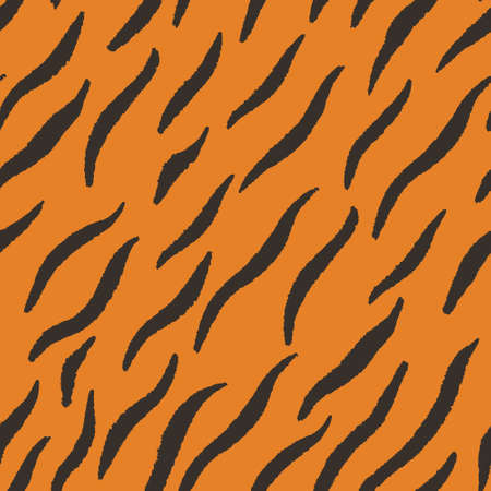 Tiger striped seamless pattern, vector illustration. Background with stripes on an orange background, imitation of the skin of a wild animal. Template for fabric, packaging and wallpaper.のイラスト素材