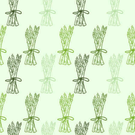 Fresh asparagus bunches seamless pattern, vector illustration. Background with organic food. Template for wallpaper, packaging, fabric and backing.のイラスト素材