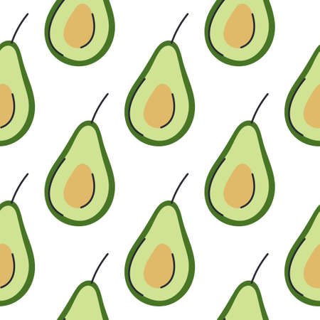 Avocado background vector illustration. Avocado fruit halves seamless symmetry pattern. Template with healthy organic wholesome food for fabric, packaging and designのイラスト素材