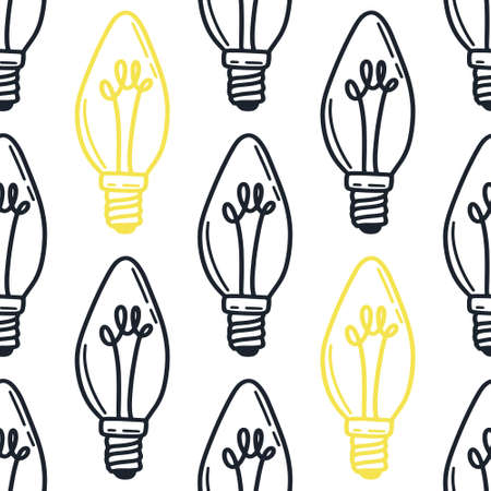 Cone lightbulbs background vector illustration. Seamless pattern with light bulbs. Template for fabric, wallpaper, packaging and product designのイラスト素材