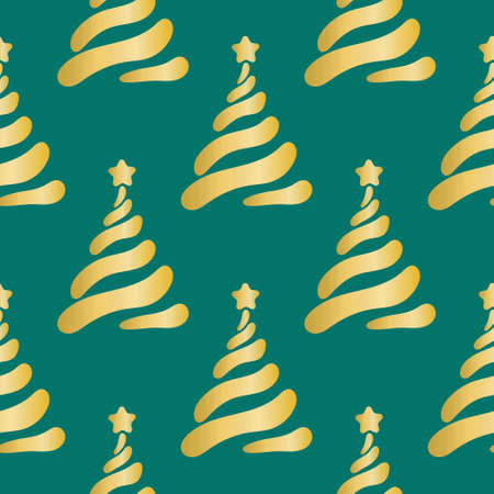 Gold fir pattern isolated vector illustration. Festive background Christmas and New Year trees. Template for fabric, wallpaper, packaging and designのイラスト素材