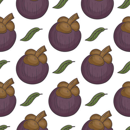 Mangosteen fruit seamless pattern. Background with exotic fruits, vector illustration. Template with food for packaging, paper and fabricのイラスト素材