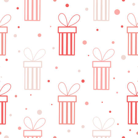 Delicate pink gifts background vector illustration. Seamless pattern with beautiful gift boxes. Pastel cute template for packaging, paper, fabric and wallpaperのイラスト素材