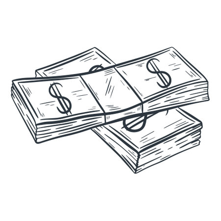 Two packing dollars isolated vector illustration. Cash sketch. Paper moneyのイラスト素材