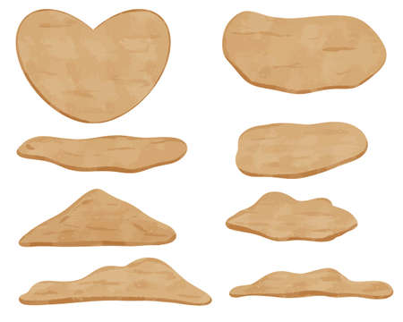 Sand watercolor set vector illustration isolated. Beach sand mounds and slides. Watercolor texture stains collectionのイラスト素材