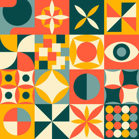 Neo geometry seamless pattern vector illustration. Colored background with geometric shapes. Template for fabric, brochure and product designのイラスト素材